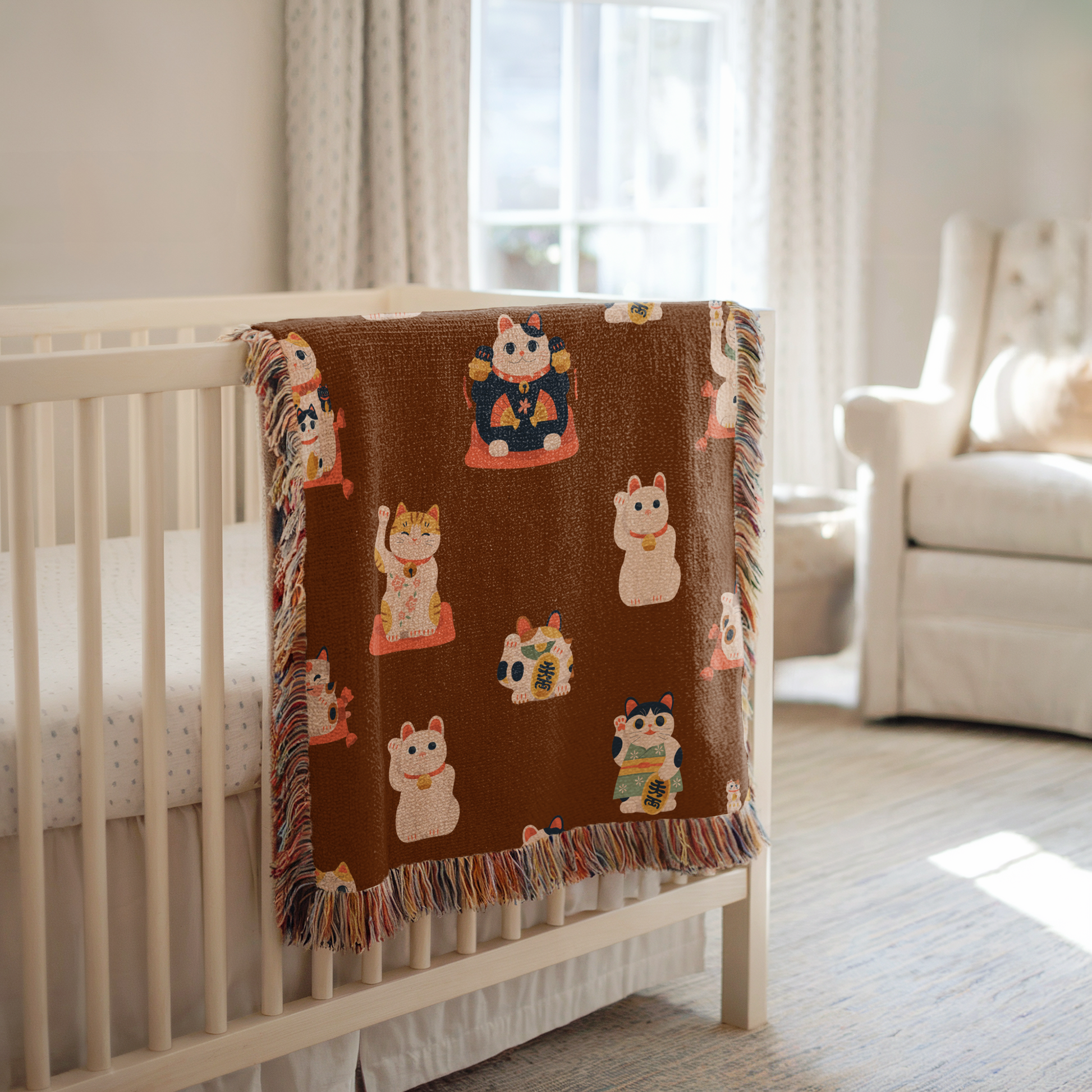 Woven Lucky Cat Blanket for Baby, Toddler & Kids