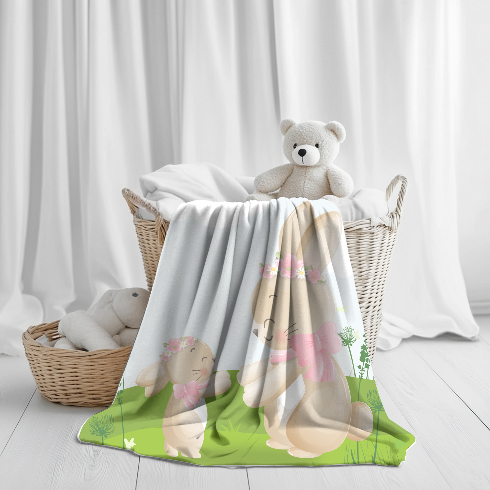 Personalized Mother & Baby Bunny Blanket