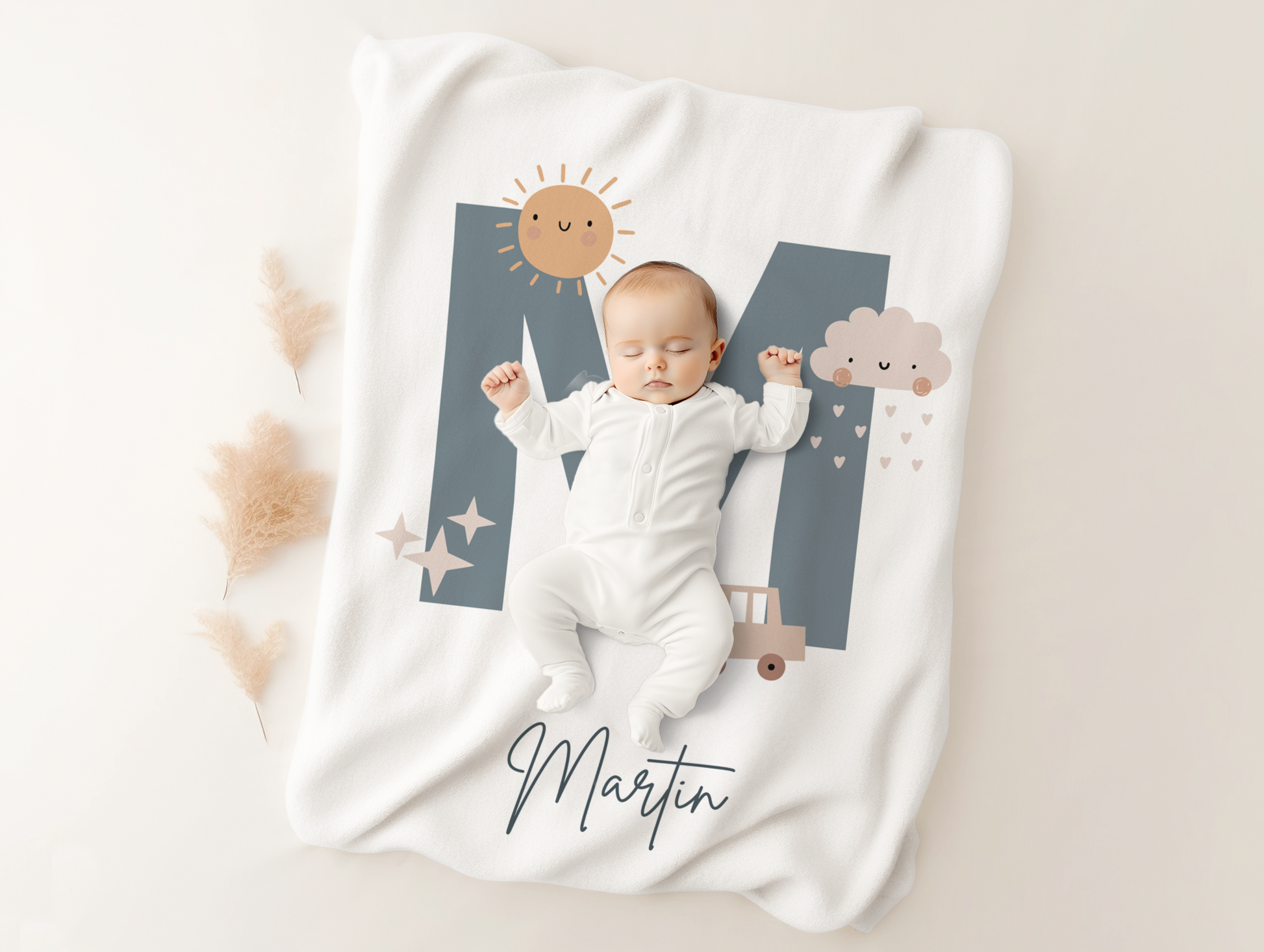 Personalized Blue Striped Baby Blanket