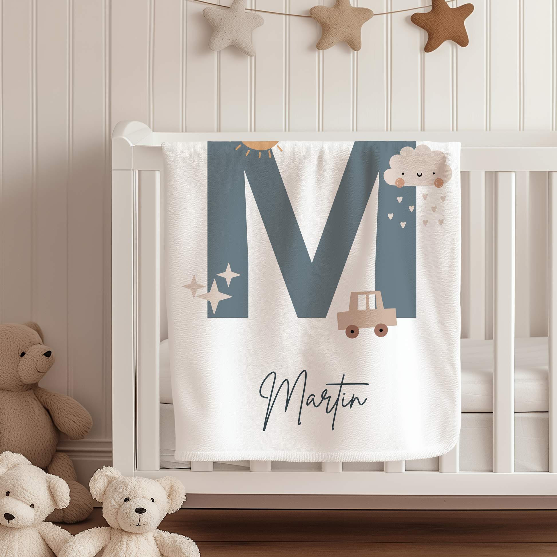 Personalized Blue Striped Baby Blanket