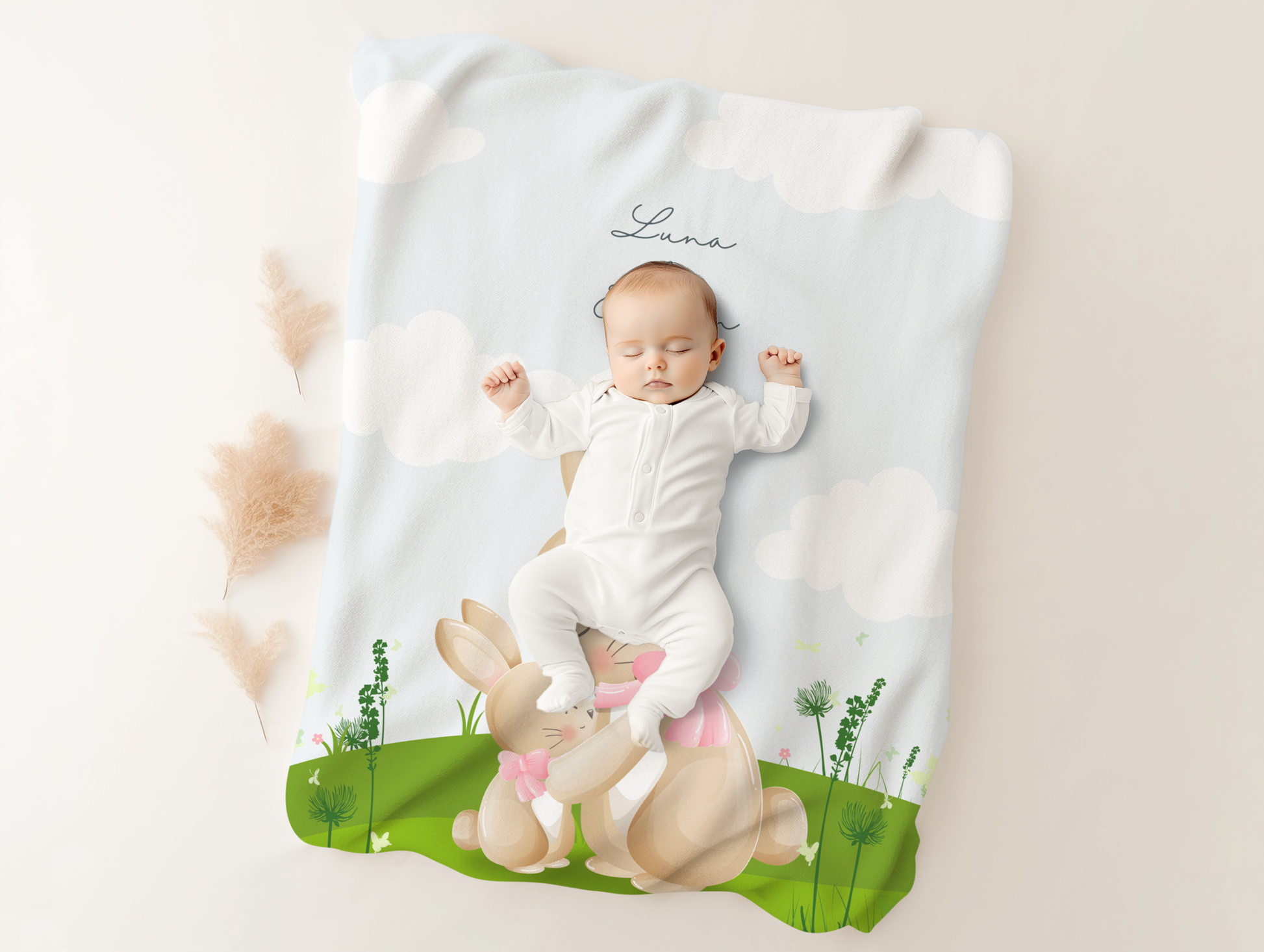 Personalized Mother & Baby Bunny Blanket