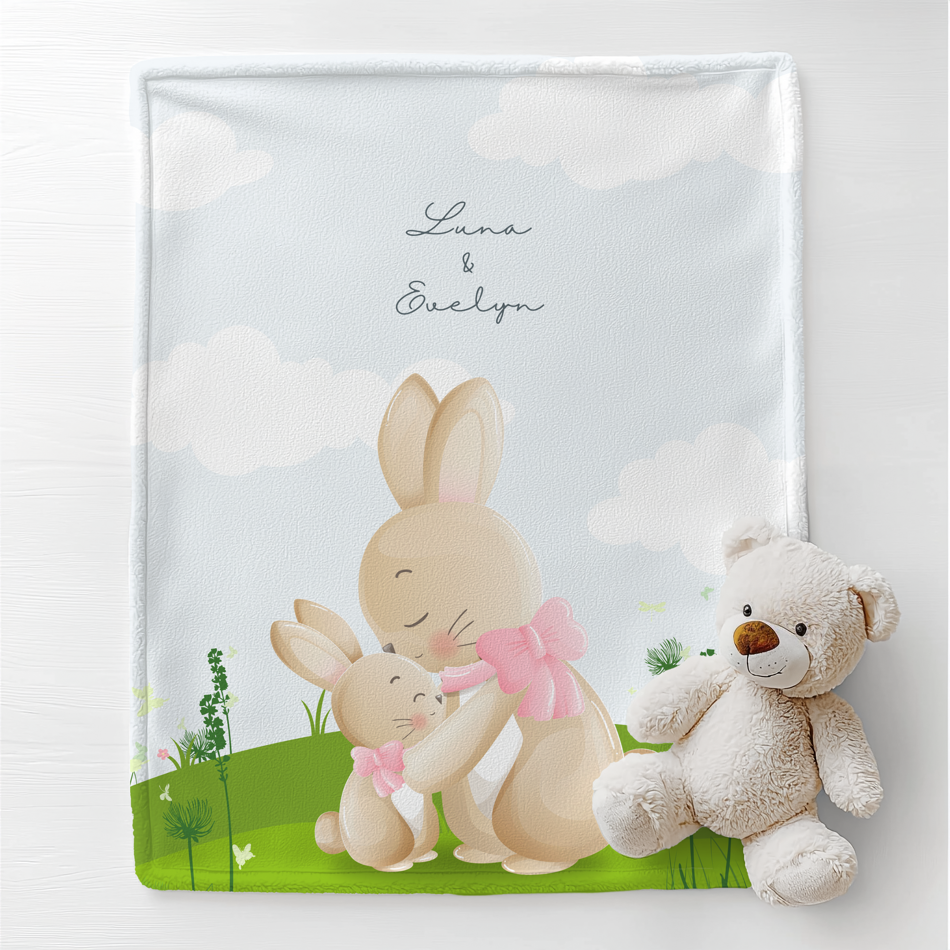 Personalized Mother & Baby Bunny Blanket